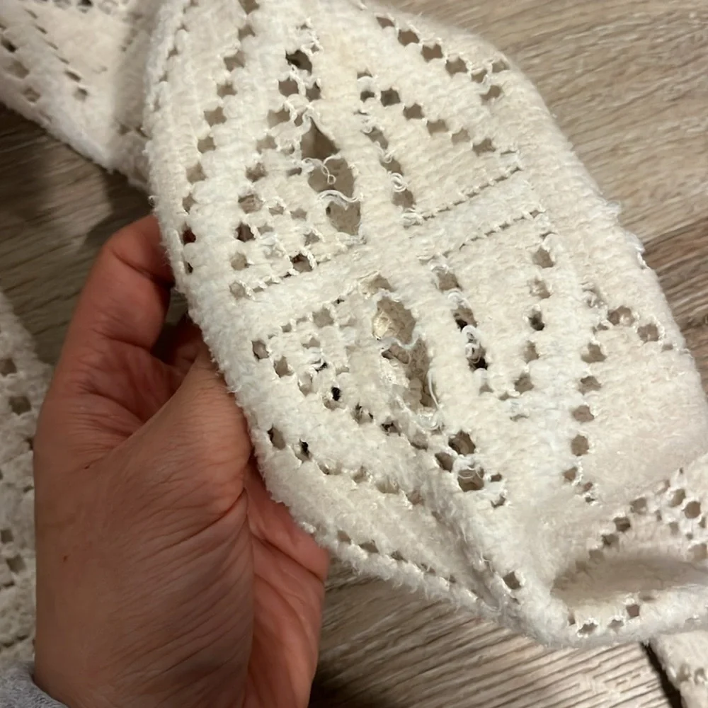 See by Chloe Cream Crochet Knit High Neck Victorian Style Long Sleeve Blouse - Picture 7 of 9